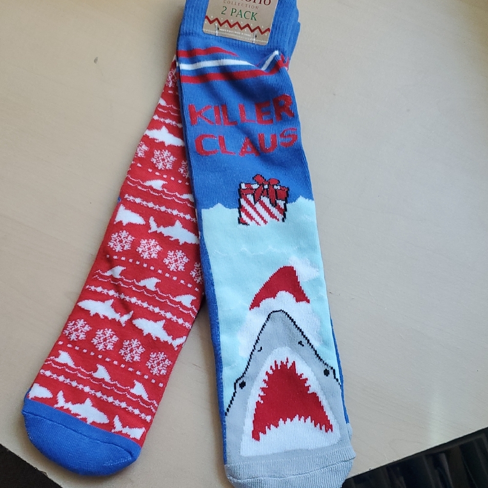 Killer Claus Shark Socks - Red and Blue